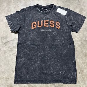 NWT Guess Collage T Shirt Acid Wash Spell Out Black Orange Short Sleeve